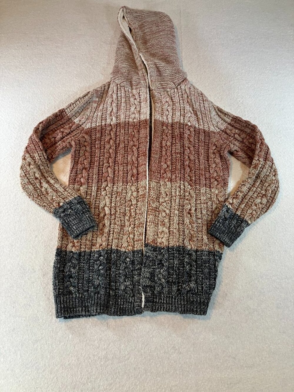 Christopher & Banks Sherpa‎ Lined Cable Knit Hooded Cardigan Sweater